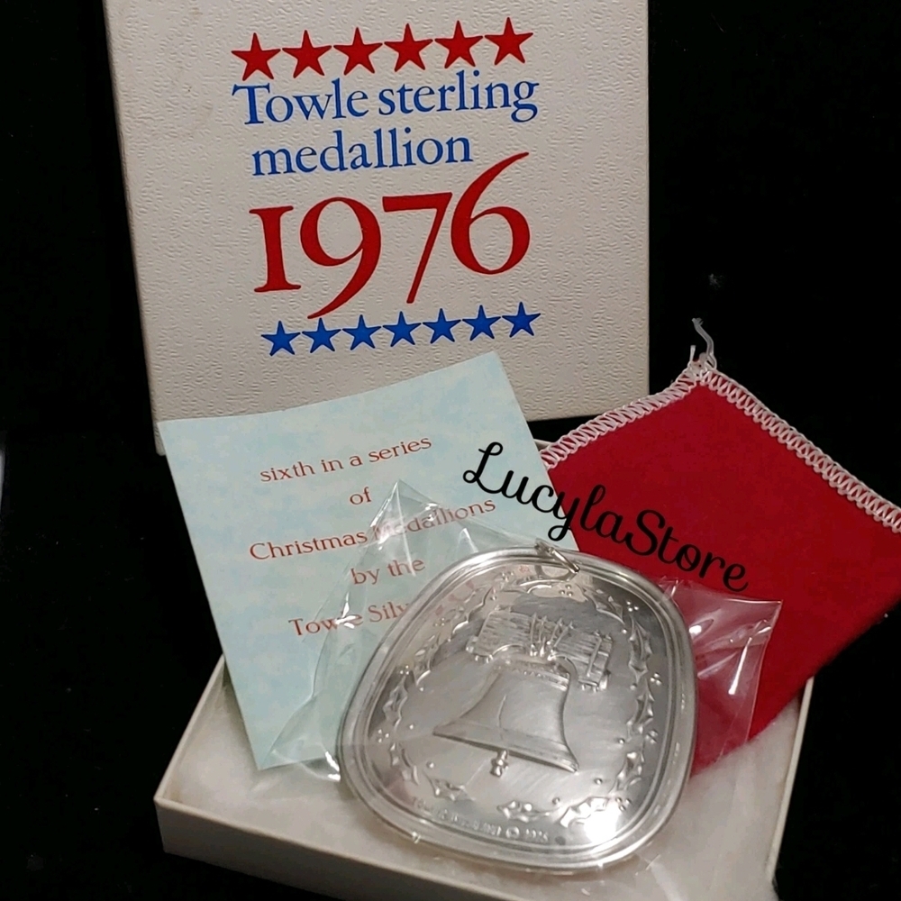 1976 Towle Silversmith STERLING  Liberty Bell Mistletoe Christmas Ornament